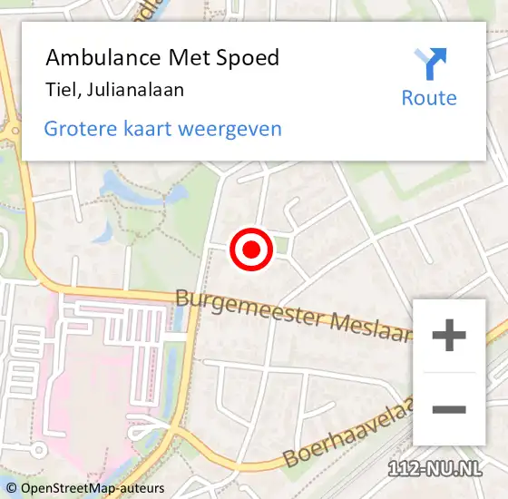 Locatie op kaart van de 112 melding: Ambulance Met Spoed Naar Tiel, Julianalaan op 22 maart 2019 02:44