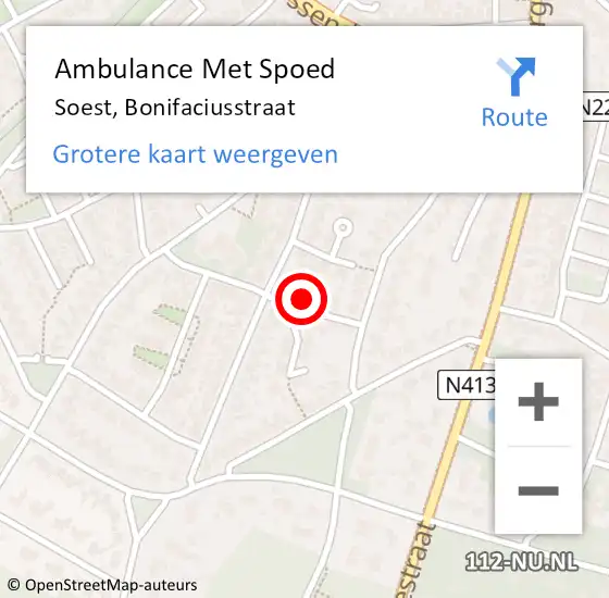 Locatie op kaart van de 112 melding: Ambulance Met Spoed Naar Soest, Bonifaciusstraat op 27 maart 2014 06:09