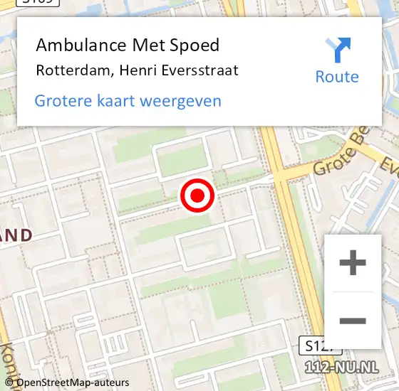 Locatie op kaart van de 112 melding: Ambulance Met Spoed Naar Rotterdam, Henri Eversstraat op 22 maart 2019 04:36