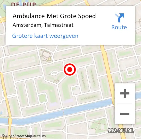 Locatie op kaart van de 112 melding: Ambulance Met Grote Spoed Naar Amsterdam, Talmastraat op 22 maart 2019 06:09