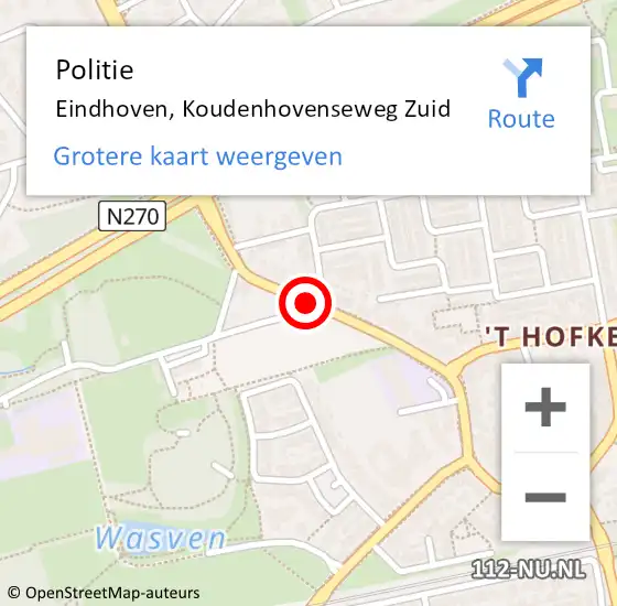 Locatie op kaart van de 112 melding: Politie Eindhoven, Koudenhovenseweg Zuid op 22 maart 2019 08:20