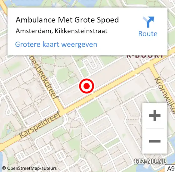 Locatie op kaart van de 112 melding: Ambulance Met Grote Spoed Naar Amsterdam, Kikkensteinstraat op 22 maart 2019 08:29