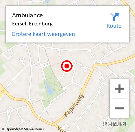 Locatie op kaart van de 112 melding: Ambulance Eersel, Eikenburg op 22 maart 2019 09:01