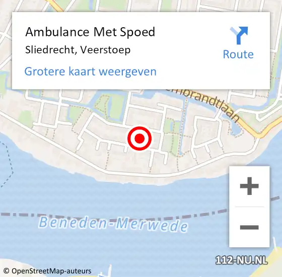 Locatie op kaart van de 112 melding: Ambulance Met Spoed Naar Sliedrecht, Veerstoep op 22 maart 2019 10:22