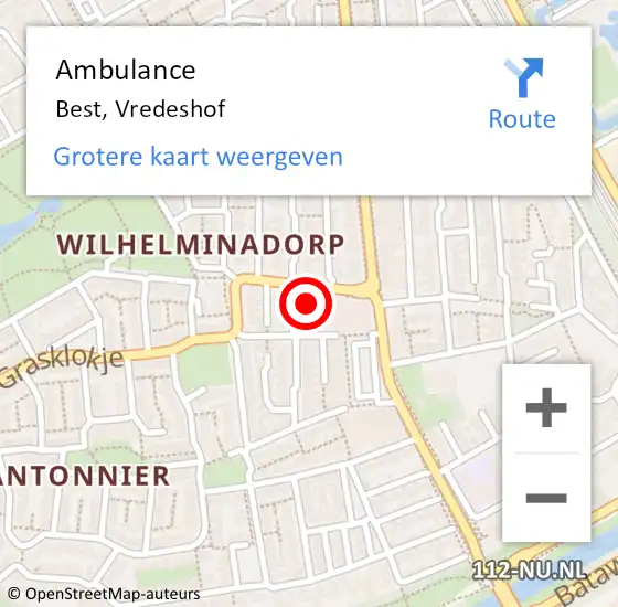 Locatie op kaart van de 112 melding: Ambulance Best, Vredeshof op 22 maart 2019 10:35