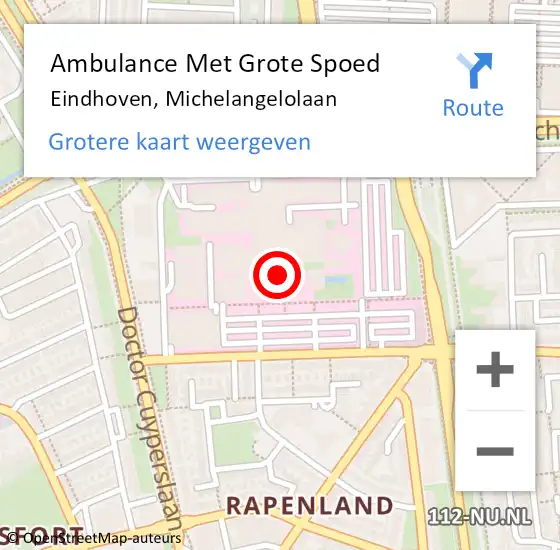 Locatie op kaart van de 112 melding: Ambulance Met Grote Spoed Naar Eindhoven, Michelangelolaan op 22 maart 2019 12:24