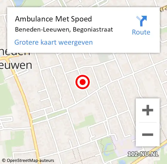 Locatie op kaart van de 112 melding: Ambulance Met Spoed Naar Beneden-Leeuwen, Begoniastraat op 22 maart 2019 13:15