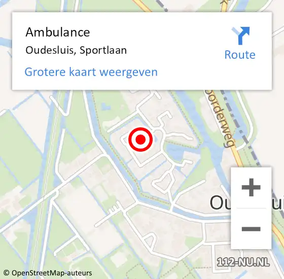 Locatie op kaart van de 112 melding: Ambulance Oudesluis, Sportlaan op 22 maart 2019 14:09