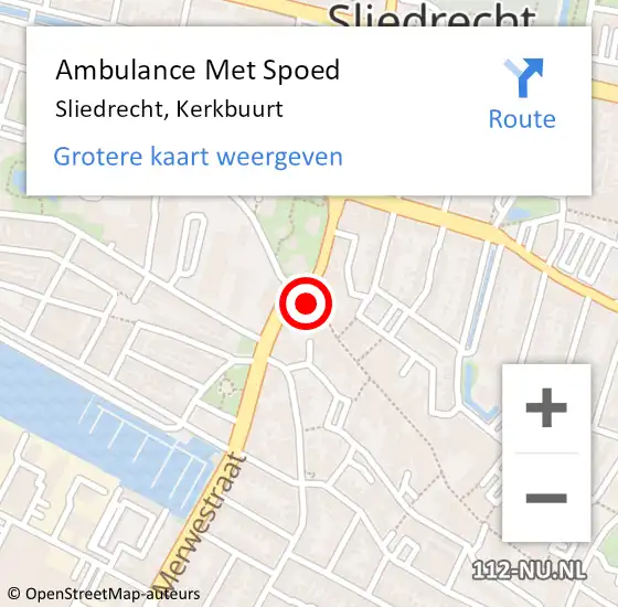 Locatie op kaart van de 112 melding: Ambulance Met Spoed Naar Sliedrecht, Kerkbuurt op 22 maart 2019 15:12