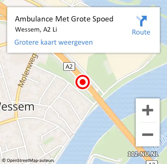 Locatie op kaart van de 112 melding: Ambulance Met Grote Spoed Naar Wessem, A2 Li op 22 maart 2019 15:51
