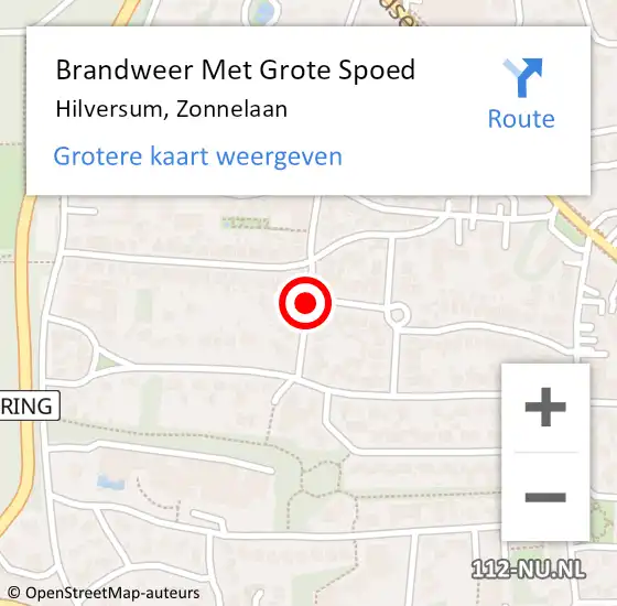 Locatie op kaart van de 112 melding: Brandweer Met Grote Spoed Naar Hilversum, Zonnelaan op 22 maart 2019 16:10