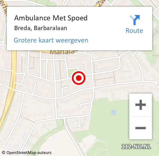 Locatie op kaart van de 112 melding: Ambulance Met Spoed Naar Breda, Barbaralaan op 22 maart 2019 17:05