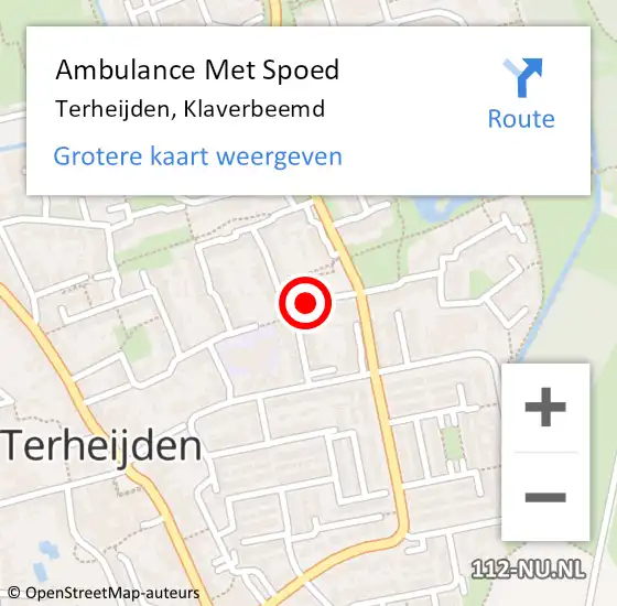 Locatie op kaart van de 112 melding: Ambulance Met Spoed Naar Terheijden, Klaverbeemd op 22 maart 2019 18:51