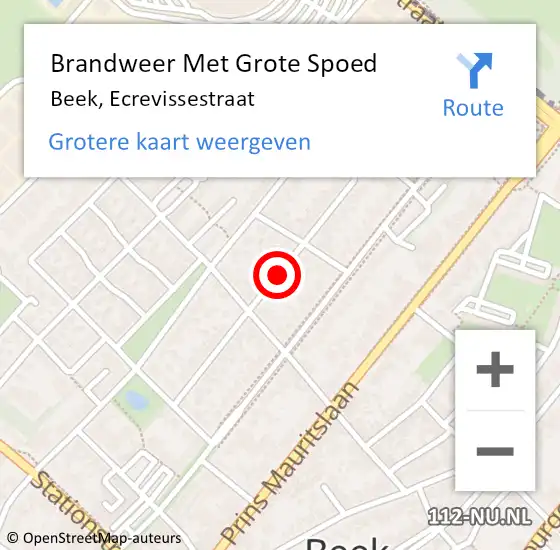 Locatie op kaart van de 112 melding: Brandweer Met Grote Spoed Naar Beek, Ecrevissestraat op 22 maart 2019 19:03