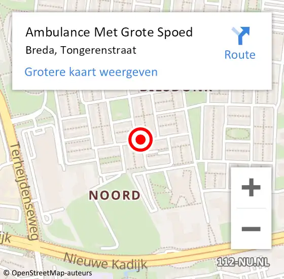 Locatie op kaart van de 112 melding: Ambulance Met Grote Spoed Naar Breda, Tongerenstraat op 22 maart 2019 20:01