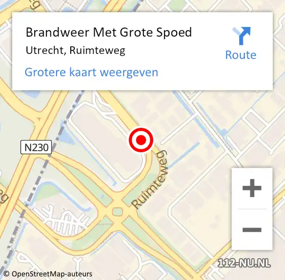 Locatie op kaart van de 112 melding: Brandweer Met Grote Spoed Naar Utrecht, Ruimteweg op 22 maart 2019 21:27