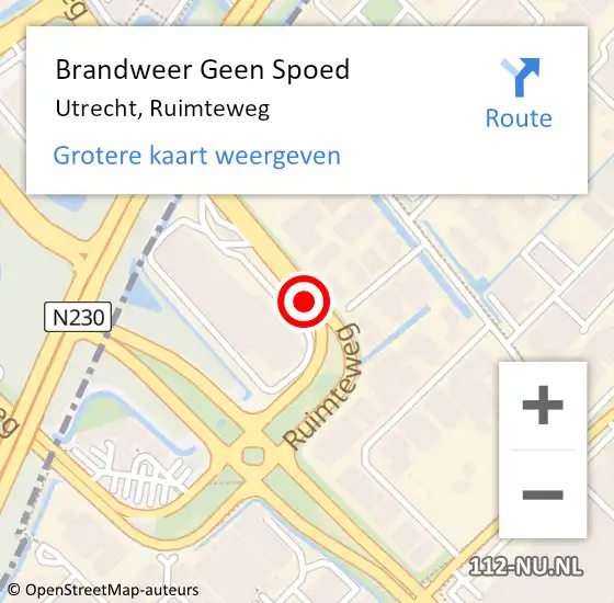 Locatie op kaart van de 112 melding: Brandweer Geen Spoed Naar Utrecht, Ruimteweg op 22 maart 2019 21:28