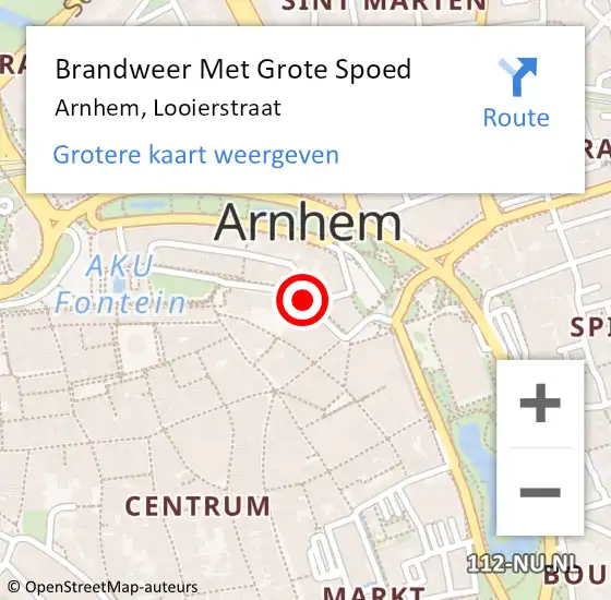 Locatie op kaart van de 112 melding: Brandweer Met Grote Spoed Naar Arnhem, Looierstraat op 23 maart 2019 00:52