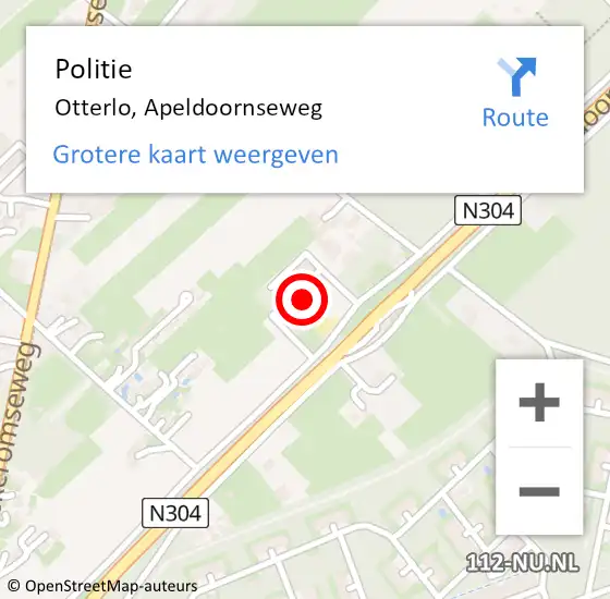 Locatie op kaart van de 112 melding: Politie Otterlo, Apeldoornseweg op 23 maart 2019 01:05