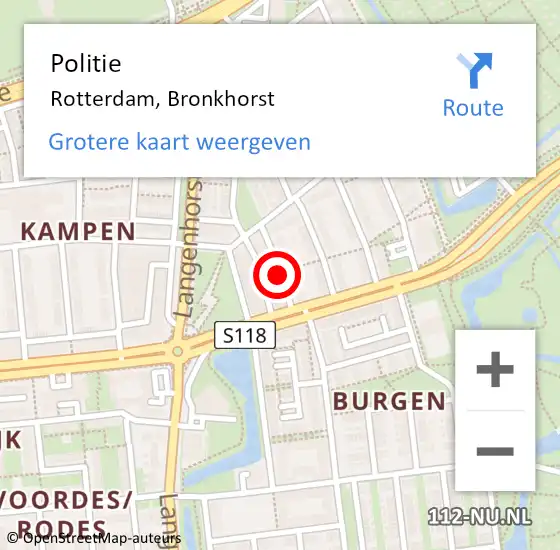 Locatie op kaart van de 112 melding: Politie Rotterdam, Bronkhorst op 23 maart 2019 01:47