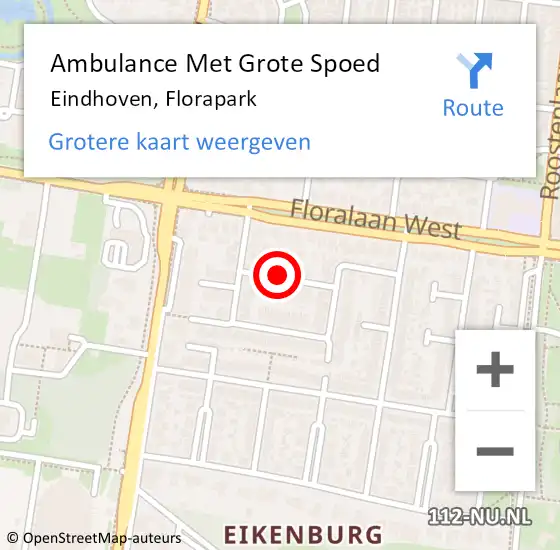 Locatie op kaart van de 112 melding: Ambulance Met Grote Spoed Naar Eindhoven, Florapark op 23 maart 2019 02:12