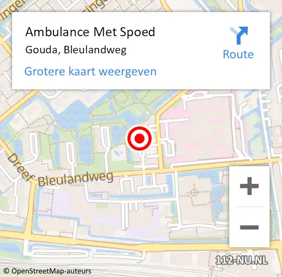 Locatie op kaart van de 112 melding: Ambulance Met Spoed Naar Gouda, Bleulandweg op 23 maart 2019 04:20