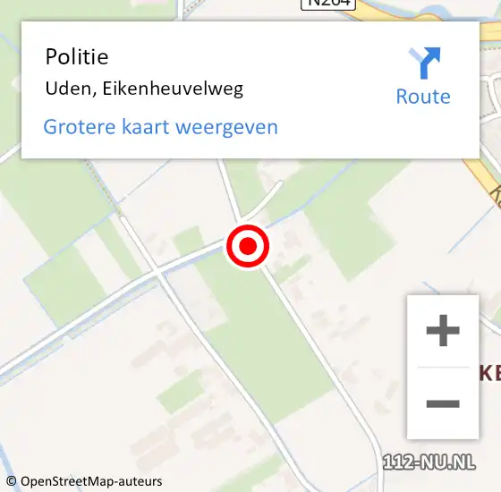 Locatie op kaart van de 112 melding: Politie Uden, Eikenheuvelweg op 23 maart 2019 04:49