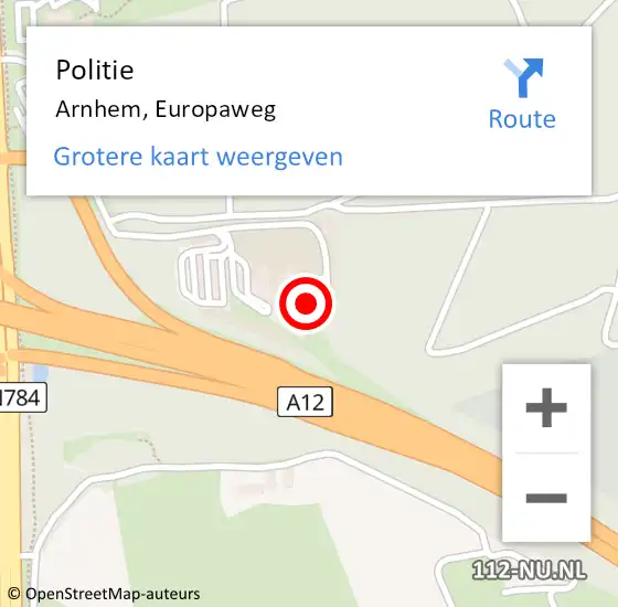 Locatie op kaart van de 112 melding: Politie Arnhem, Europaweg op 23 maart 2019 07:04