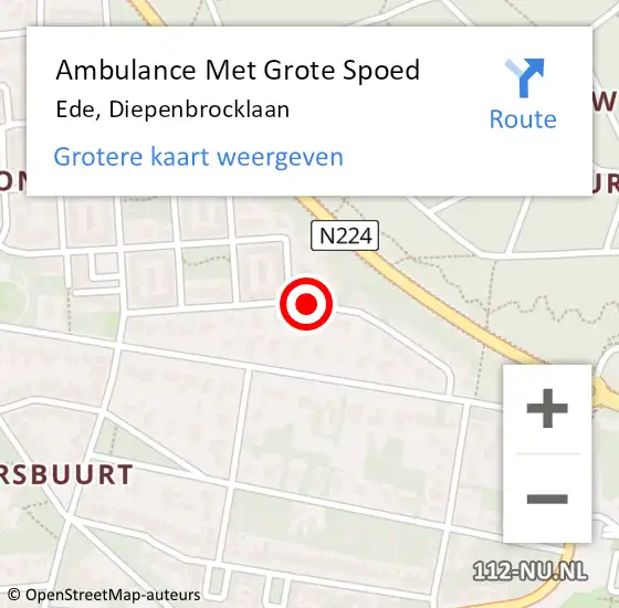 Locatie op kaart van de 112 melding: Ambulance Met Grote Spoed Naar Ede, Diepenbrocklaan op 23 maart 2019 08:10