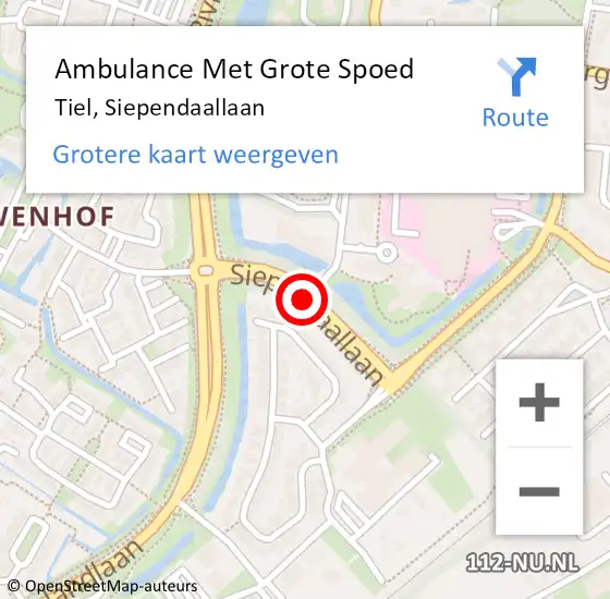 Locatie op kaart van de 112 melding: Ambulance Met Grote Spoed Naar Tiel, Siependaallaan op 23 maart 2019 08:45