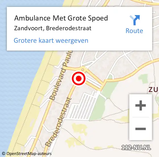 Locatie op kaart van de 112 melding: Ambulance Met Grote Spoed Naar Zandvoort, Brederodestraat op 23 maart 2019 09:03