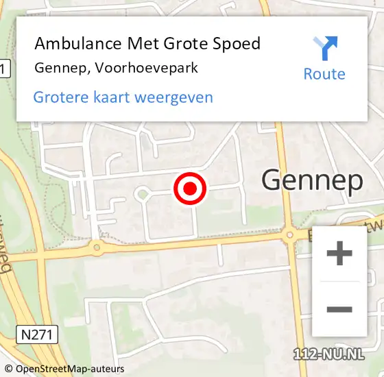 Locatie op kaart van de 112 melding: Ambulance Met Grote Spoed Naar Gennep, Voorhoevepark op 23 maart 2019 11:14