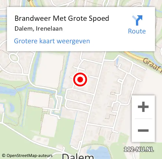 Locatie op kaart van de 112 melding: Brandweer Met Grote Spoed Naar Dalem, Irenelaan op 23 maart 2019 11:38