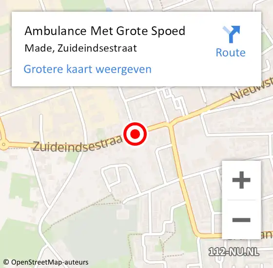 Locatie op kaart van de 112 melding: Ambulance Met Grote Spoed Naar Made, Zuideindsestraat op 23 maart 2019 12:44