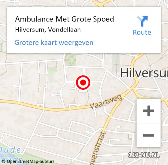 Locatie op kaart van de 112 melding: Ambulance Met Grote Spoed Naar Hilversum, Vondellaan op 27 maart 2014 09:16