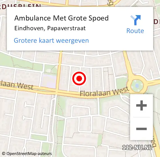 Locatie op kaart van de 112 melding: Ambulance Met Grote Spoed Naar Eindhoven, Papaverstraat op 23 maart 2019 17:03