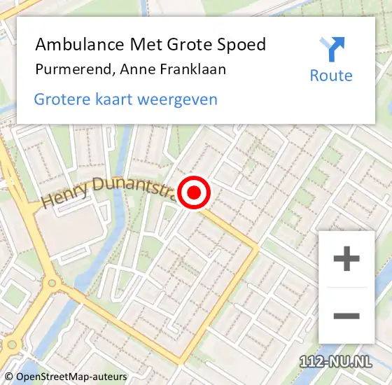 Locatie op kaart van de 112 melding: Ambulance Met Grote Spoed Naar Purmerend, Anne Franklaan op 23 maart 2019 17:38
