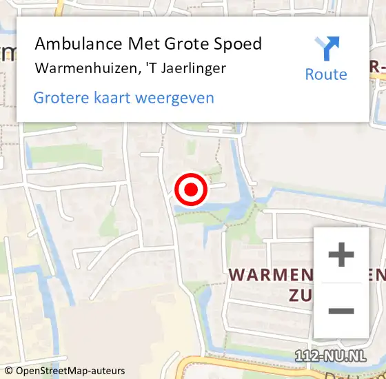Locatie op kaart van de 112 melding: Ambulance Met Grote Spoed Naar Warmenhuizen, 'T Jaerlinger op 23 maart 2019 21:07
