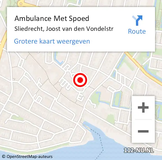 Locatie op kaart van de 112 melding: Ambulance Met Spoed Naar Sliedrecht, Joost van den Vondelstr op 23 maart 2019 23:23