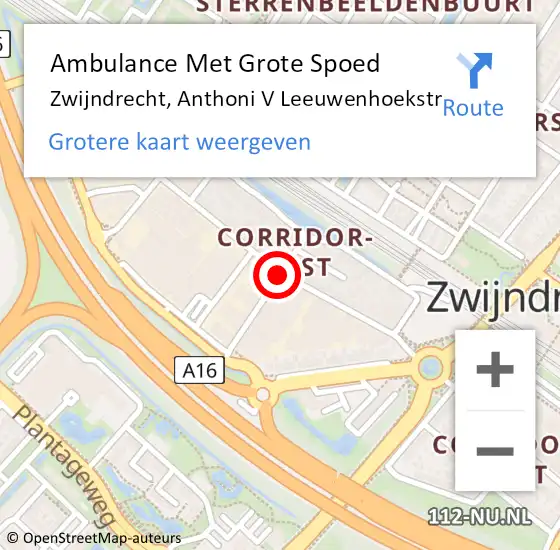 Locatie op kaart van de 112 melding: Ambulance Met Grote Spoed Naar Zwijndrecht, Christiaan Huygensstraat op 24 maart 2019 01:12