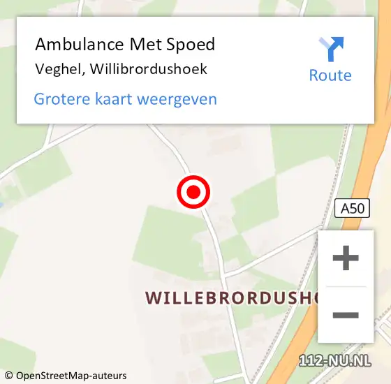 Locatie op kaart van de 112 melding: Ambulance Met Spoed Naar Veghel, Willibrordushoek op 24 maart 2019 02:44