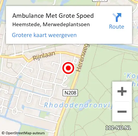 Locatie op kaart van de 112 melding: Ambulance Met Grote Spoed Naar Heemstede, Merwedeplantsoen op 24 maart 2019 05:01