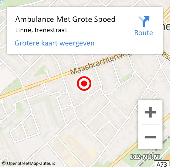 Locatie op kaart van de 112 melding: Ambulance Met Grote Spoed Naar Linne, Irenestraat op 24 maart 2019 08:11