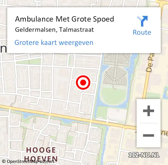 Locatie op kaart van de 112 melding: Ambulance Met Grote Spoed Naar Geldermalsen, Talmastraat op 24 maart 2019 11:01