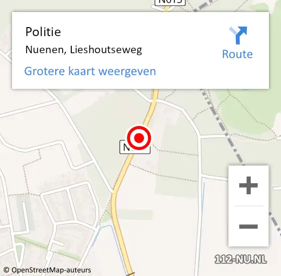 Locatie op kaart van de 112 melding: Politie Nuenen, Lieshoutseweg op 24 maart 2019 14:04