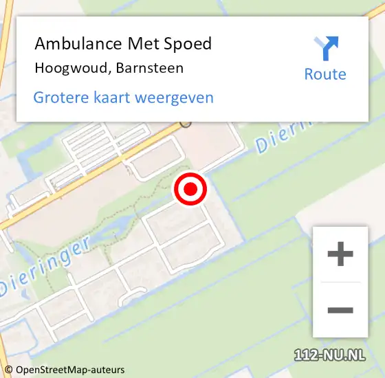 Locatie op kaart van de 112 melding: Ambulance Met Spoed Naar Hoogwoud, Barnsteen op 24 maart 2019 14:52