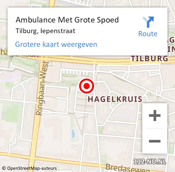 Locatie op kaart van de 112 melding: Ambulance Met Grote Spoed Naar Tilburg, Iepenstraat op 24 maart 2019 15:50