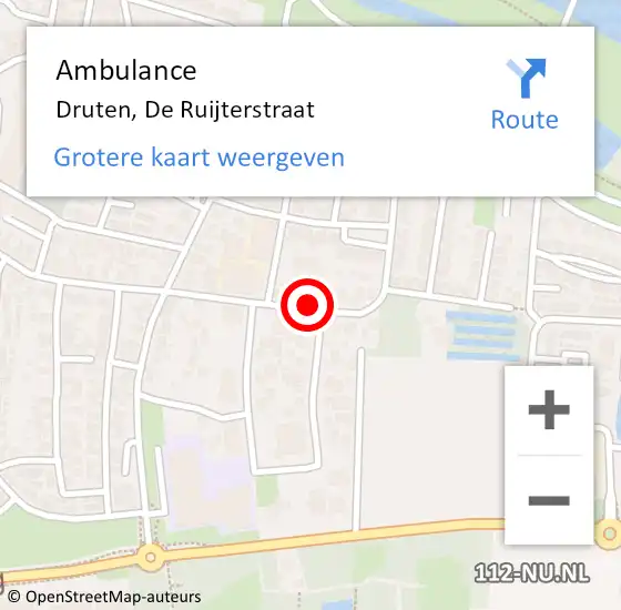 Locatie op kaart van de 112 melding: Ambulance Druten, De Ruijterstraat op 24 maart 2019 16:51