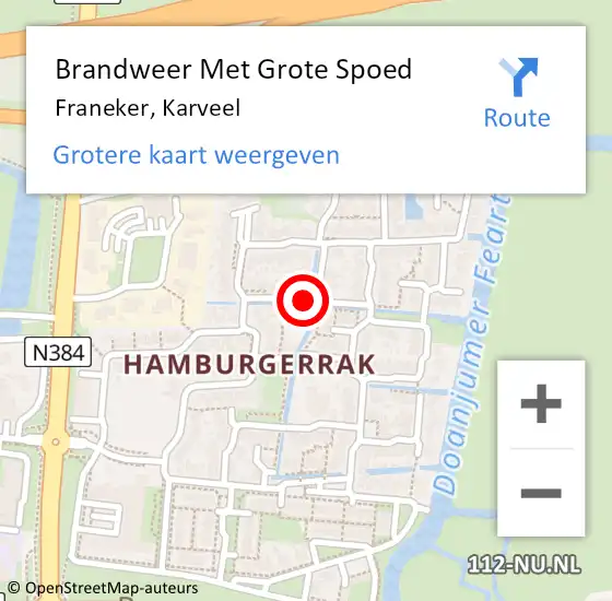 Locatie op kaart van de 112 melding: Brandweer Met Grote Spoed Naar Franeker, Karveel op 24 maart 2019 18:44