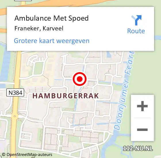 Locatie op kaart van de 112 melding: Ambulance Met Spoed Naar Franeker, Karveel op 24 maart 2019 18:47